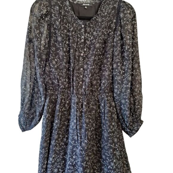 Madewell Ruffle-Neck Button-Front Mini Dress in Dotted Vines size Medium - Picture 1 of 7